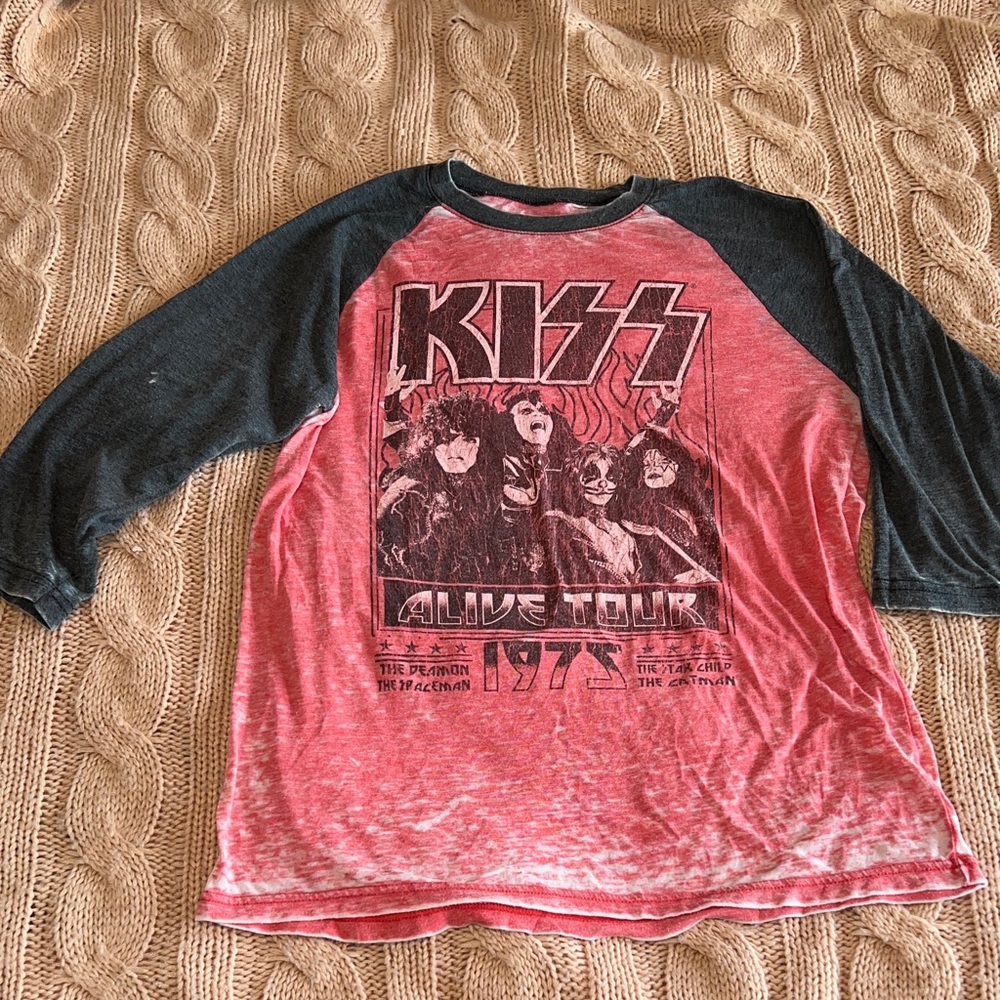 J.O.A.T. Kiss Men's 3/4 Sleeve Burnout Tee - Classic Rock Music